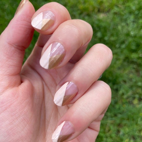 Enveloppements à ongles - Autocollants à ongles - Bandes à ongles - Décalcomanies à ongles - 100% Vernis à ongles - Transparent - Espace négatif rose et beige