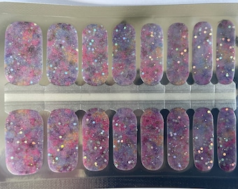 Birthday Cake Glitter Nail Wrap - Pink and purple - Pastel - Dry Nail Polish - Long Wear Nail Wraps
