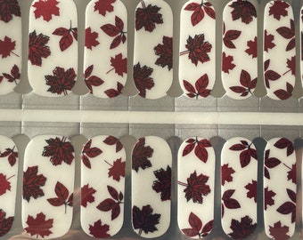 Metallic Red Leaves - Autumn - Long Lasting Nail Wraps - Nail Strips - Dry Nail Polish