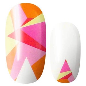 Bunt Geometric - Weiß Rosa Orange - Langlebige Nagelverpackungen - Nagelstreifen - Trockener Nagellack