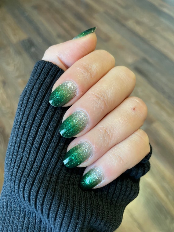 Dark Green Ombre Emerald Glitter Nail Wrap Nail Strips Etsy