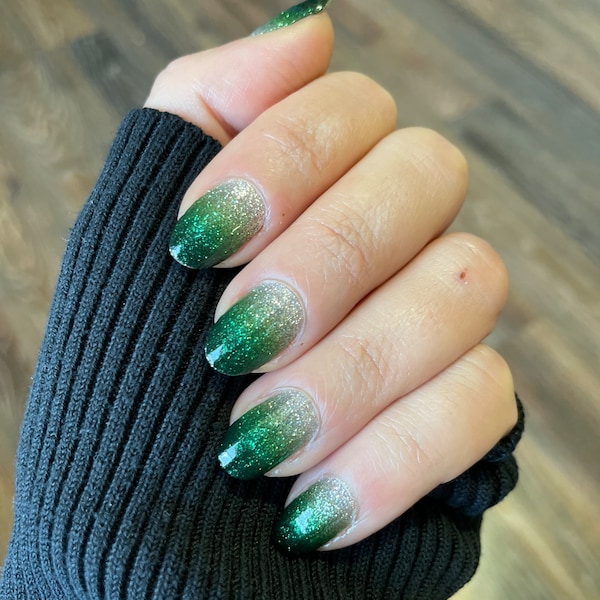 Dark Green Ombre - Emerald - Glitter - Nail Wrap - Nail Strips