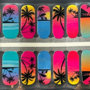 Nail Wraps - Palm Trees - Beach Nail Wraps - Vacation - Ocean Beach - Nail Stickers - Long Wear Nail Wraps - Nail Strips