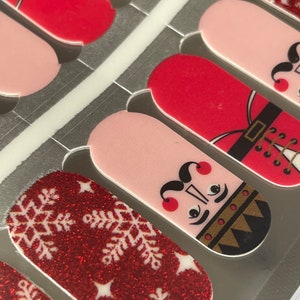 The Nutcracker - Christmas Nail Wraps - Red Glitter Snowflakes - Dry Nail Polish - Long Wear Nail Wraps