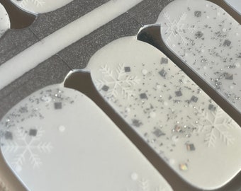 Transparent Nail Wraps - Nail Stickers - White Glitter Snowflake - Winter - Long Wear Nail Wraps - Nail Polish Wraps - Nail Decals