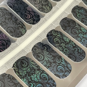 Victoriaans fluweel - zwarte en iriserende nagelfolie - nagelstickers - droge nagellak - slijtvaste nagelfolie