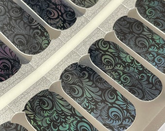 Victorian Velvet - Black and Iridescent Nail Wraps - Nail Stickers - Dry Nail Polish - Long Wear Nail Wraps