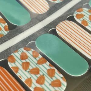 Pumpkin and Stripe - Thanksgiving Nail Wraps - Long Lasting Nail Wraps - Nail Strips - Dry Nail Polish