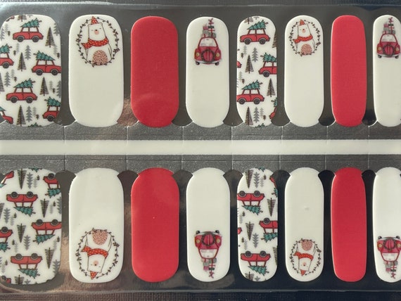 Christmas Nail Stickers – Polar Bear, Red Car Tree Design (Dry Nail Polish)