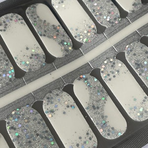 Transparent Nail Wraps - Nail Stickers - Silver Glitter Swirl - Long Wear Nail Wraps - Nail Decals - Nail Polish Wraps