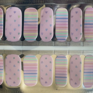 Nail Wraps - Nail Stickers - Pale Pastel Rainbow - Hearts - Long Wear Nail Wraps - Nail Polish Wraps - Nail Decals