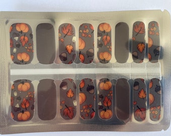 Pumpkin Autumn Nail Wraps – Thanksgiving Nail Strips