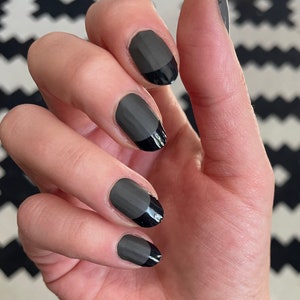 Nail Wraps - Nail Strips - Nail Stickers - Vernis à ongles - Manucure Français noir et gris