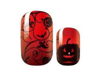 Spooky Jack-O-Lantern Nail Wraps - Halloween Nail Stickers - Black and Orange - Dry Nail Polish - Long Wear Nail Wraps