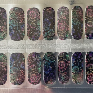Black Rainbow Floral Nail Wraps – Long Wear Dry Polish Stickers