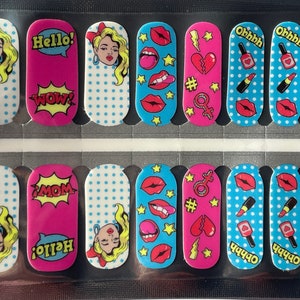 Nail Wraps - Nail Stickers - Neon Pink and Blue Comic Book - Dry Nail Polish - Long Wear Nail Wraps - Nail Polish Wraps