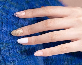 Nail Wraps - Nail Polish - Nail Stickers - Nail Decals - Pink Gold White Floral Nail Wraps - Accent Nails