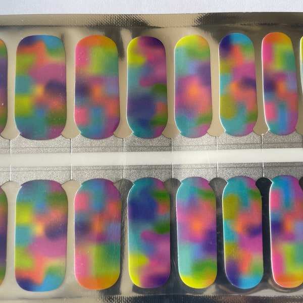 Envolturas de uñas - Pegatinas para uñas - Remolino de arcoíris neón - Esmalte de uñas seco - Envolturas de uñas de larga duración