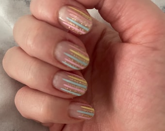 Gold Glitter Pastel Stripe Nail Wraps