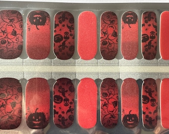 Halloween Jack-O-Lantern Nagelwraps – Spöklikt Svart Orange Torrlack