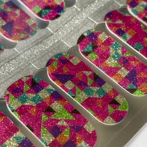 Glitter Nail Wraps - Nail Strips - Nail Decals - Nail Polish - Pink Geometric - Barbie nails