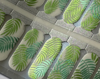 Transparent Nail Wraps - Nail Stickers - Metallic Leaves - Green and Blue- Long Wear Nail Wraps - Nail Decals - Nail Polish Wraps
