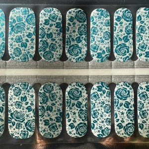 Transparent Nail Wraps - Nail Stickers - Metallic Blue Roses - Long Wear Nail Wraps - Nail Decals - Nail Polish Wraps