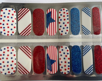 Patriotic Nail Strips - Red White and Blue - Stars and Stripes - American - 4th of July  - Dry Nail Polish - Long Wear Nail Wraps