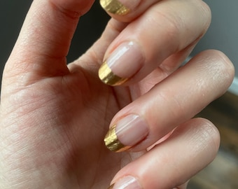 Nail Wraps - Nail Stickers - 100% Nail Polish - Nail Decals - Transparent - Gold French Manicure - Gold French Tips