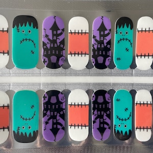 Halloween Nail Wraps - Nail Stickers - 100% Nail Polish - Nail Decals - Frankenstein - Haunted house nail wraps