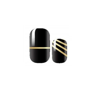 Geometric Black and Gold Stripes - Dry Nail Polish - Long Wear Nail Wraps - Nail Strips