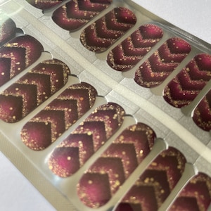 Nail Wraps - Nail Stickers - Nail Polish - Nail Strips - Nail Decals - Burgundy and Gold Glitter Chevrons