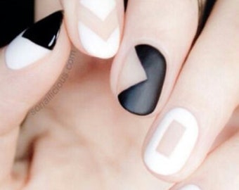 Nail Wraps - Nail Stickers - Nail Strips - Nail Decals - 100% Nail Polish - Transparent - Black and White Negative Space