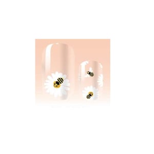 Transparent - Clear - White - Bees and Daisies - Dry Nail Polish - Long Wear Nail Wraps