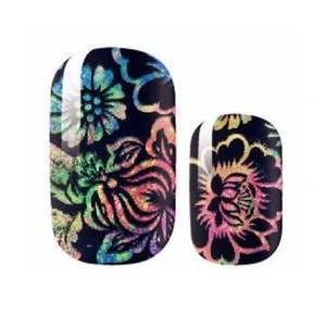 Nail Wraps - Adesivi per unghie - Fiori neri e arcobaleno - Smalto per unghie secco - Nail Wraps a lunga tenuta