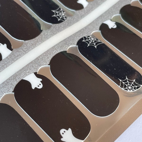 Peeking Ghosts - Spider web - Black and White - Nail Wrap - Nail Strip - Halloween