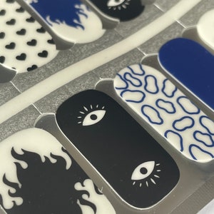 Transparent - Abstract Navy and Black - Hearts, Eyes, Smileys - Pastel - Nail Wrap - Dry Nail Polish - Nail Stickers
