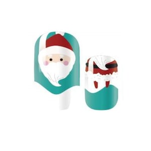 Teal Santa Nail Strips - Christmas Holiday Nail Wrap - Nail Strip -  Dry Nail Polish