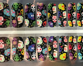 Nail Wraps – Multicolored Sugar Skull Design – Halloween Nail Art