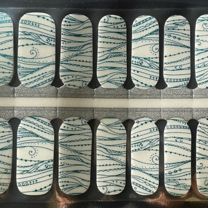 Transparent Nail Wraps - Nail Stickers - Metallic Blue Waves - Long Wear Nail Wraps - Nail Decals - Nail Polish Wraps