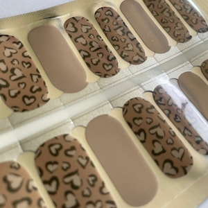 Nail Wraps - Nail Decals - Nail Stickers - 100% Nail polish - Beige and Gold Neutral - Animal Print Hearts