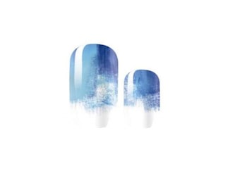 Abstract Blue Watercolor - Ombre Brush strokes - Nail Wrap - Dry Nail Polish