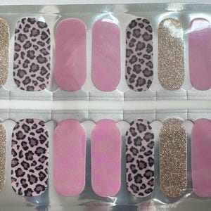 Nail Wraps - Nail Stickers - Leopard Print - Cheetah Print - Pink Glitter - Nail Decals - Nail Polish Wraps