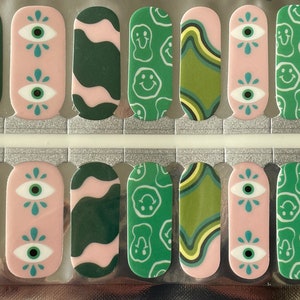 Color Block - Smiley Face Nail Wraps - Eyeballs - Pastel - Nail Wrap - Dry Nail Polish - Nail Stickers