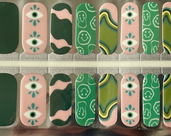 Color Block - Smiley Face Nail Wraps - Eyeballs - Pastel - Nail Wrap - Dry Nail Polish - Nail Stickers