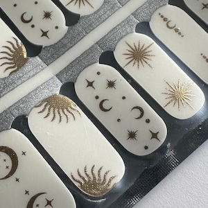 Transparent - Nail Wraps - Nail Stickers - Nail Polish - Nail Decals - White and Gold - Galaxy - Space - Sun and Moon