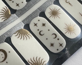 Transparent - Nail Wraps - Nail Stickers - Nail Polish - Nail Decals - White and Gold - Galaxy - Space - Sun and Moon