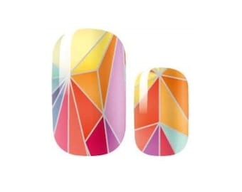 Colorful Rainbow Geometric-  Long Lasting Nail Wraps - Nail Strips - Dry Nail Polish 100% Nail Polish Sticker