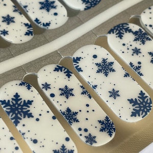 Transparent Nail Wraps - Nail Stickers - Blue Snowflake - Winter - Long Wear Nail Wraps - Nail Polish Wraps - Nail Decals