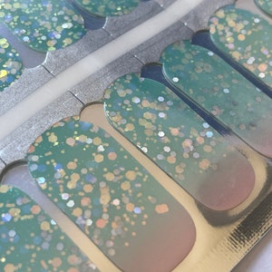 Glitter Ombre Seafoam Nail Wraps - Dry Nail Polish - Long Wear Nail Wraps - Nail Strips - Nail Decals